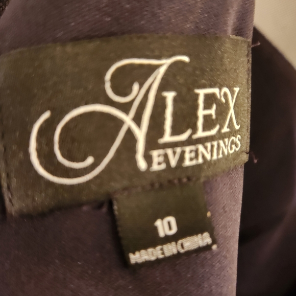 Formal gown, black with rhinestone trim and sheer lace. Alex evening ware. - Picture 5 of 6